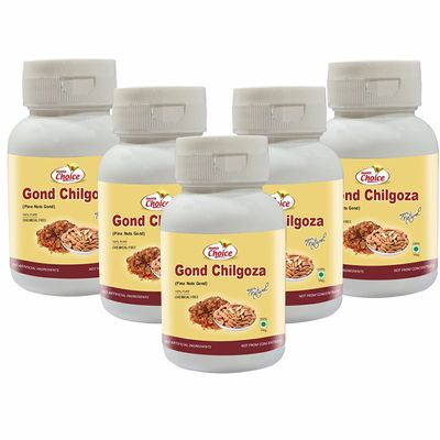 Health Choice Gond Chilgoza | A Natural Raw Herbs, With The Goodness Of Chilgoze | Chilgoja | Made With Dry Fruit (Pine Nuts) Botanical Gum, 60g - Pack of 5 (Pine Nut Gum)