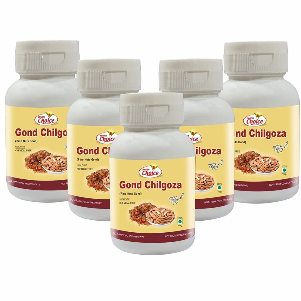 Health Choice Gond Chilgoza | A Natural Raw Herbs, With The Goodness Of Chilgoze | Chilgoja | Made With Dry Fruit (Pine Nuts) Botanical Gum, 60g - Pack of 5 (Pine Nut Gum)