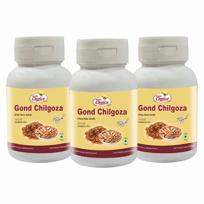 Health Choice Gond Chilgoza | A Natural Raw Herbs, With The Goodness Of Chilgoze | Chilgoja | Made With Dry Fruit (Pine Nuts) Botanical Gum, 60G - Pack of 3 (Pine Nut Gum)