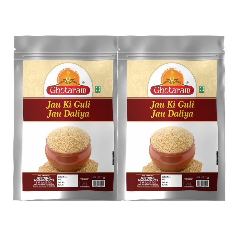 Ghotaram Vegan Barley Dalia|Hordeum vulgare Porridge with High Fiber|Jau Villoo Dalia|Sprouted Barley Jau Daliya Dalia|Natural Pearl Jav Javh Porridge|Pure & Tasty Fibrous Guli Rabdi-480g(pac 2x 240g)
