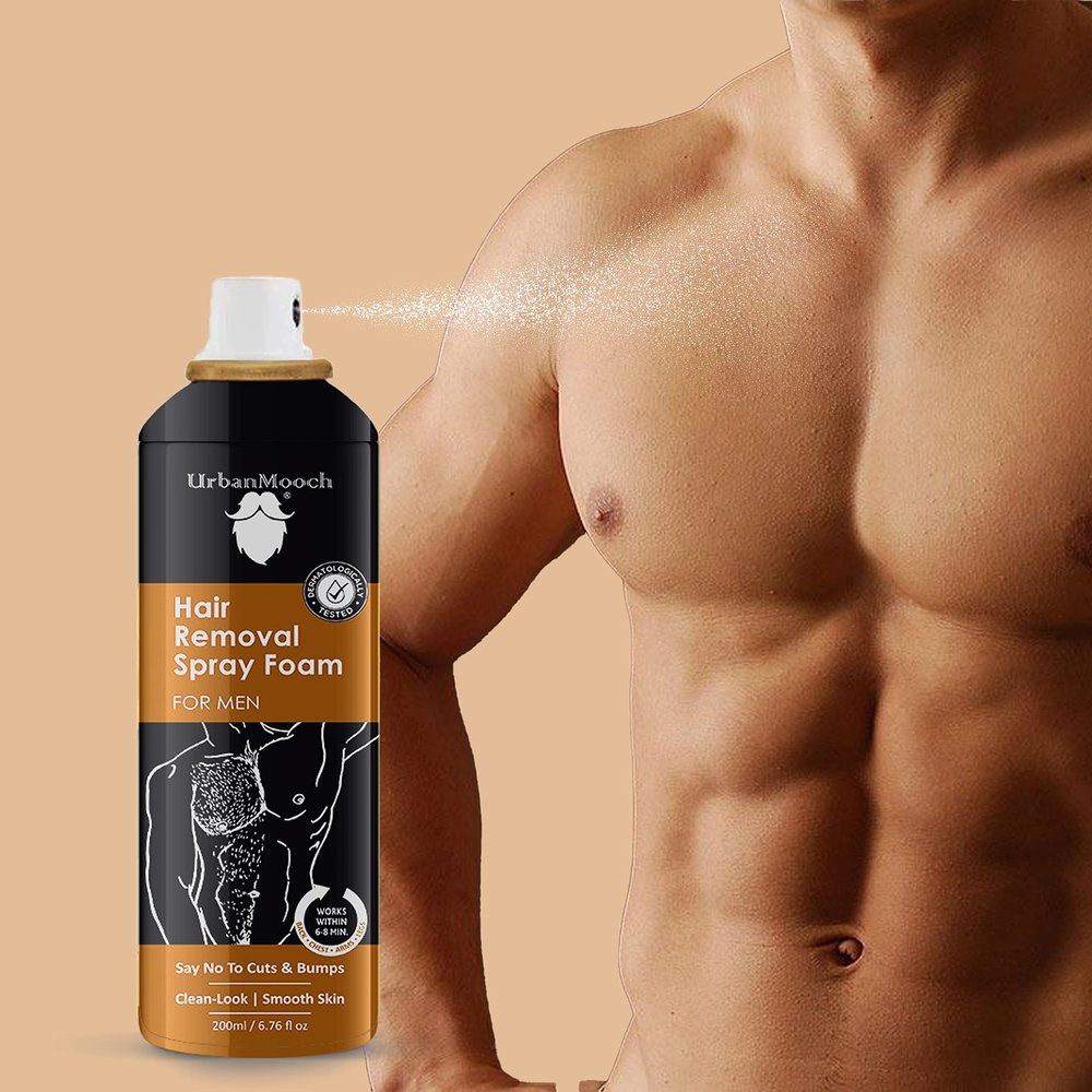 UrbanMooch Hair Removal Cream Spray for Men | Painless Hair Removal Cream Spray For Chest, Arms, Legs & Under Arms | Wipe Off Hair Removal Spray For Men, 200ml