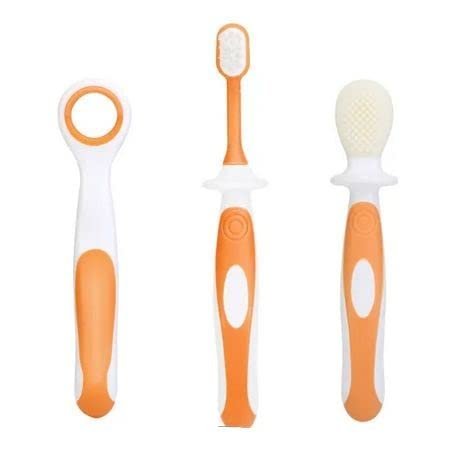 Aplam Chaplam Toothbrush Oral Care 360 Baby Silicone Kids Tooth Cleaner Infant Toothbrush for Cleaning Brush (Orange)