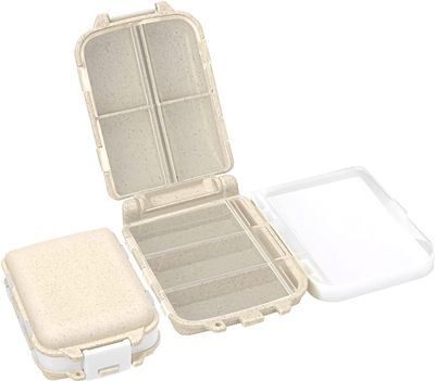 Cannagenix Portable Travel Pill Box Case Organizer, Weekly 7 Day Plastic Medicine Vitamin Holder Container 8 Compartment (Packof 2, Multi Color)