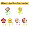 6Pcs Silicone Straw Tip Covers, Reusable Drinking Straw Covers Cap, Straw Toppers for Tumblers, Splash Proof Straw Tips, Dust-Proof Straw Toppers for 7-8 mm Straws (Flowers Straw Cover) view 2