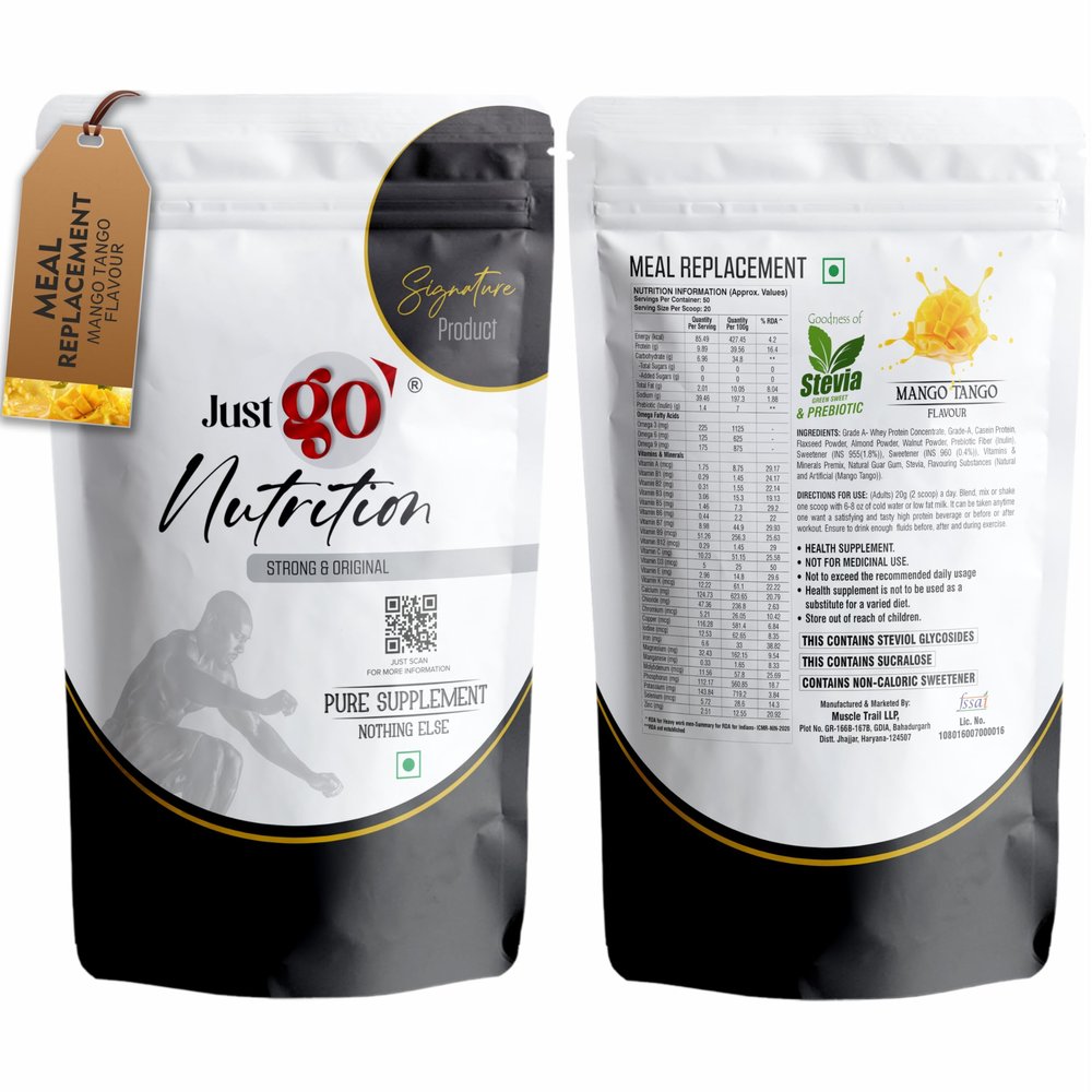 JUST GO NUTRITION Meal Replacement Powder - 20 Servings | 20g in Each | 400gm | Convenient and Flavorful Meal Replacement Powder For Men And Women (Imported Ingredients) (Mango Tango)
