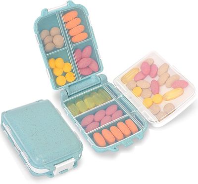 Cannagenix Daily Pill Organizer, Weekly Pill Box, Portable Pill Dispenser, Large Travel Pill Case for Vitamin, Medicine, Fish Oil/Supplements Flip Design 8 Compartments (Multi Colors)