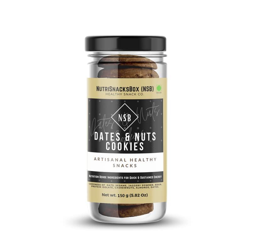 Nutrisnacksbox Dark Chocolate & Dates and Nuts Cookies | Crunchy, Healthy & Tasty Cookies | Premium Cookies (Pack of 6)