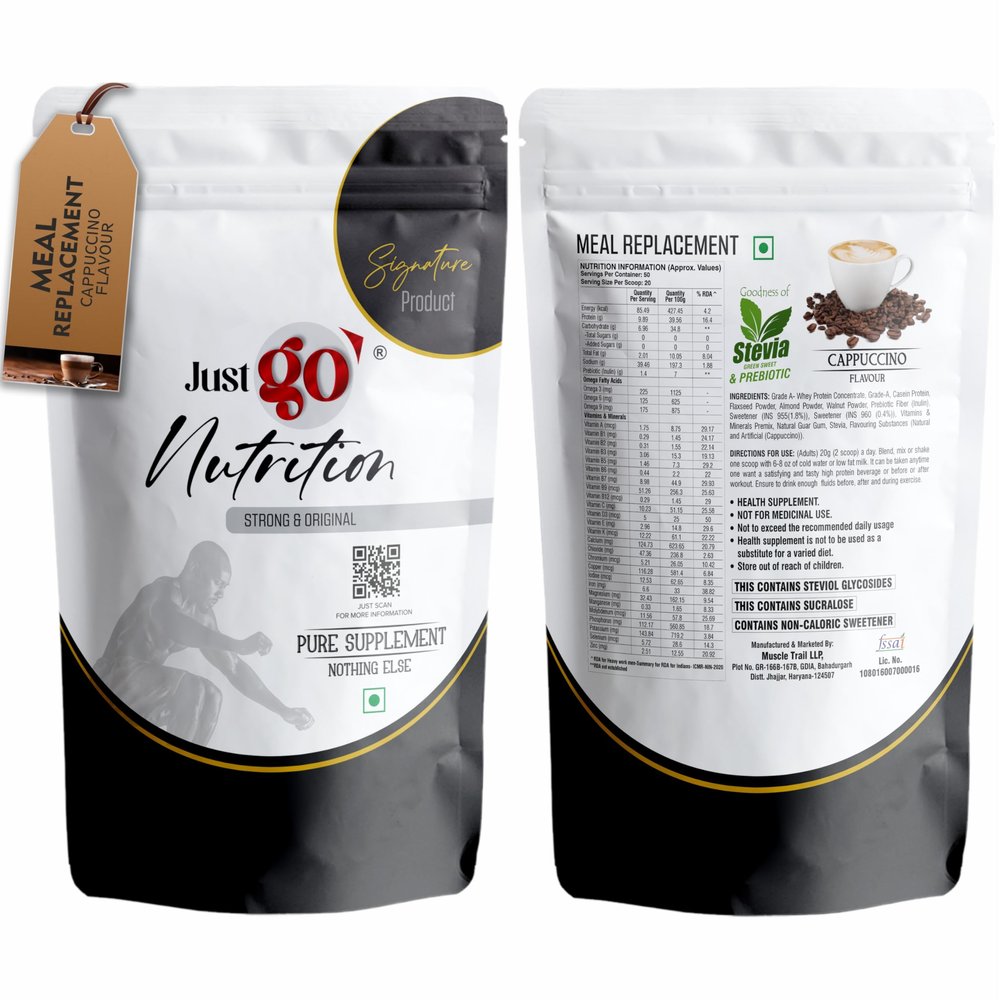 JUST GO NUTRITION Meal Replacement Powder - 20 Servings | 20g in Each | 400gm | Convenient and Flavorful Meal Replacement Powder For Men And Women (Imported Ingredients) (Cappuccino)