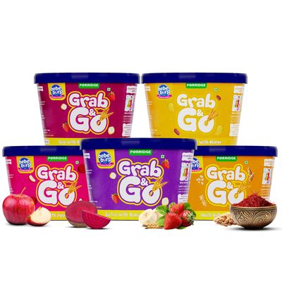 BE'BE' BURP Travel Pack Grab-N-Go | Mix Porridge Combo | Natural Food No Sugar No Salt | No Artificial Preservatives & Flavors | Real Fruits & Vegetables | Porridge-25 gram Each (Pack Of 5)