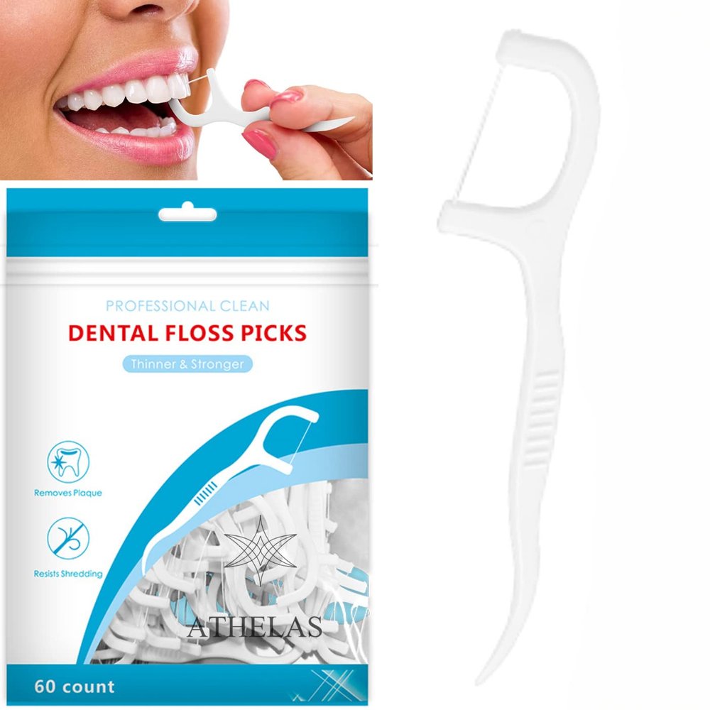 Athelas Pack of 60 Floss Picks for deep oral cleaning and plaque removal | Your ultimate dental care flosser (Plain, Pack of 60)