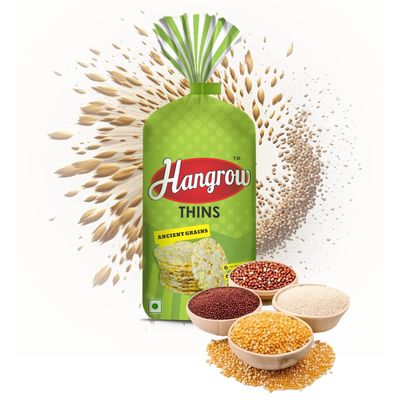 Hangrow Thins Ancient Grains (150G) - Gluten Free | Popped Corn | Healthy Snack | Gym Diet | Low Fat | High Fiber | Diabetic Friendly | No Artificial Flavors or Colors, and Irresistible Taste!