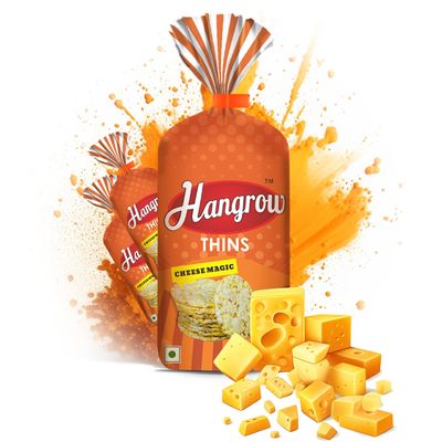 Hangrow Thins Cheese Magic (150g) - Gluten Free | Popped Corn | Healthy Snack | Low Fat | High Fiber | Irresistible Flavor of Deliciously Melting Cheese for a Magical Taste Experience! (3+1FREE)