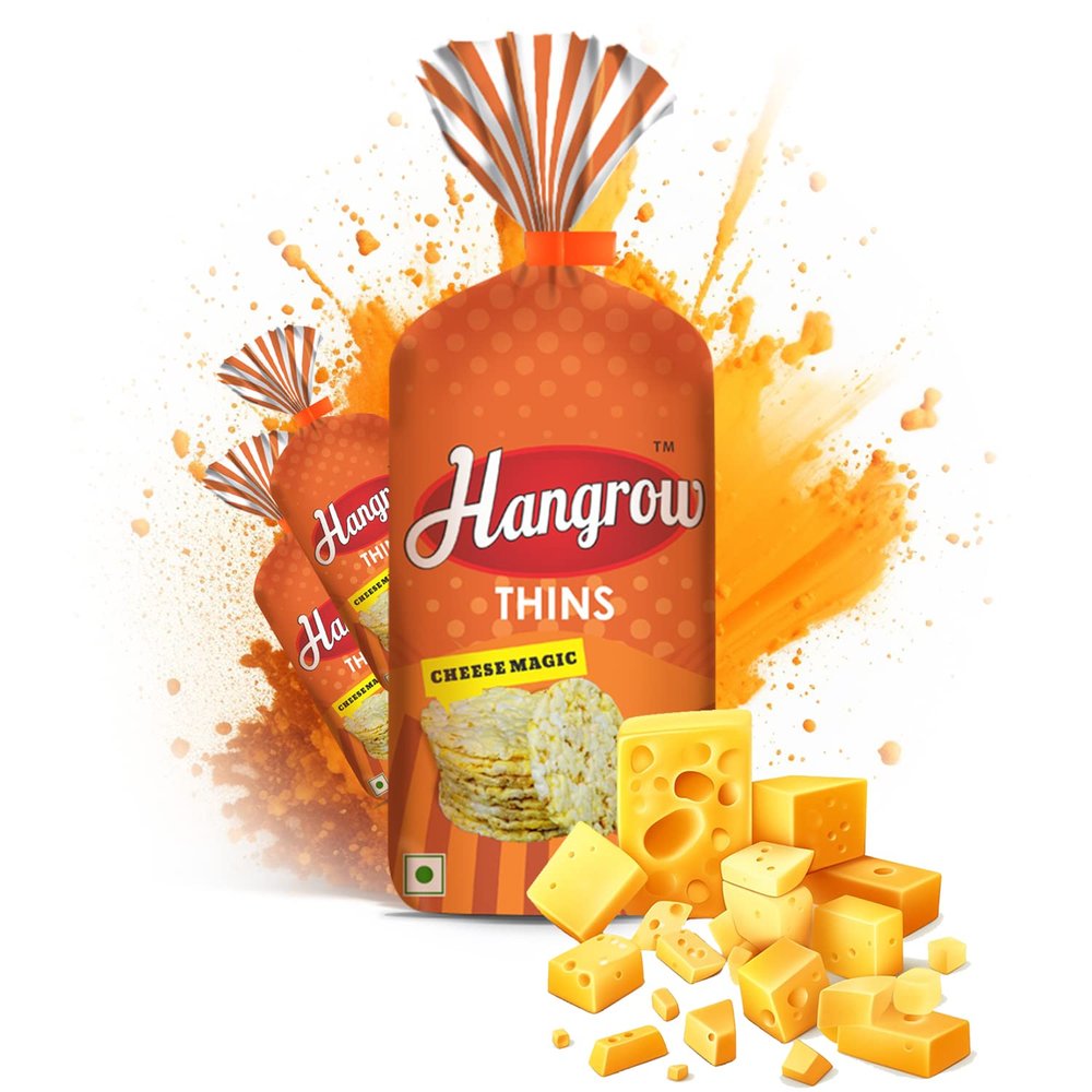 Hangrow Thins Cheese Magic (150g) - Gluten Free | Popped Corn | Healthy Snack | Low Fat | High Fiber | Irresistible Flavor of Deliciously Melting Cheese for a Magical Taste Experience! (3+1FREE)