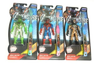 A2S Plastic Manual Tooth Brush For Kids With One Marvel Toy 1 Piece (Assorted Color)