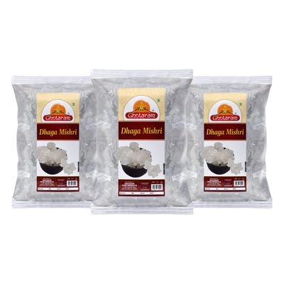 Ghotaram Organic Dhaga Mishri|Thread Mishri|Pure Chemical Free Natural Refined Sugar Crystal|Sugar Candy|Mishri Crystal|Pure Mishri Sugar Candy|Rock Sugar Crystal|Dhage Wali Mishri-720g(pac 3x 240g)