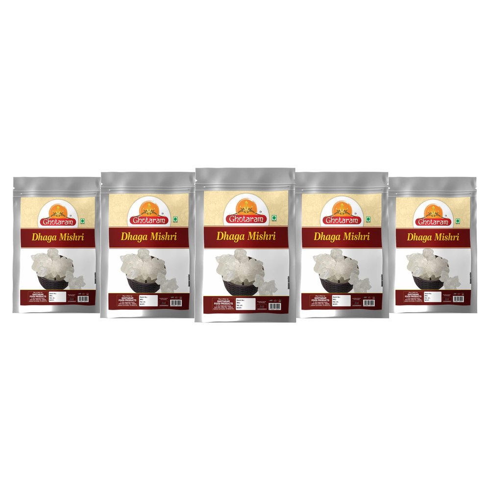 Ghotaram Authentic Dhaga Mishri | Mishri Dhaga Wali | Prime Quality Dhaga Mishri | Shudh Mishri Dhage Wali Organic | Khadi Sakar, Kuja Misri-1200g(pac 5x 240g)