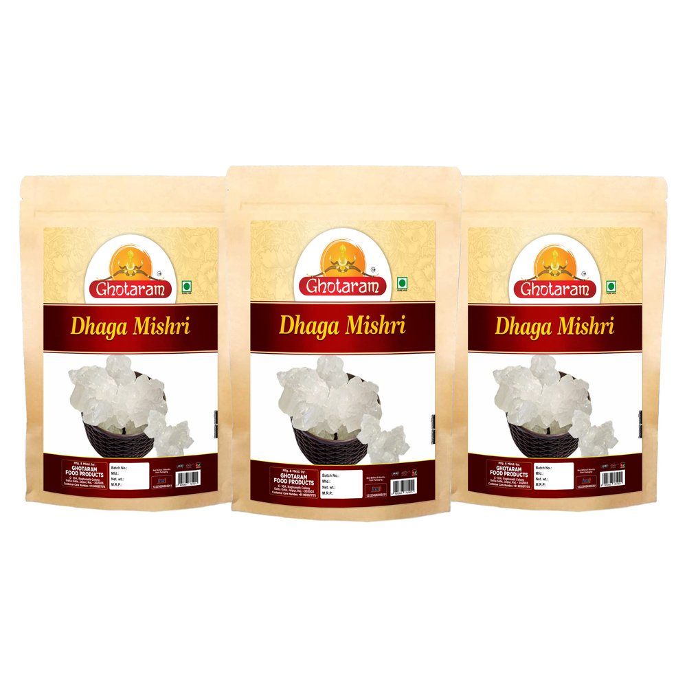 Ghotaram Dala Misri Crystal | Dhaga Mishri | Mishri Sugar Crystal | Thread Mishri | Pure Thread Crystal Rock Sugar | Mishri Candy-2940g(pac 3x 980g)