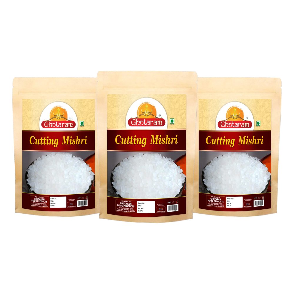 Ghotaram Diamond Rock sugar Crystal Cut | Cutting Mishri purest form of sugar no chemicals | Good for Cough & Sore Throat | Sita Khanda Sharkara Cutting Packed With Rich Nutrients-720g(pac 3x 240g)