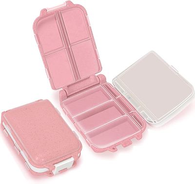 Cazuela Portable Travel Pill Box Case Organizer, Weekly 7 Day Plastic Medicine Vitamin Holder Container 8 Compartment (Multi Color) (2)