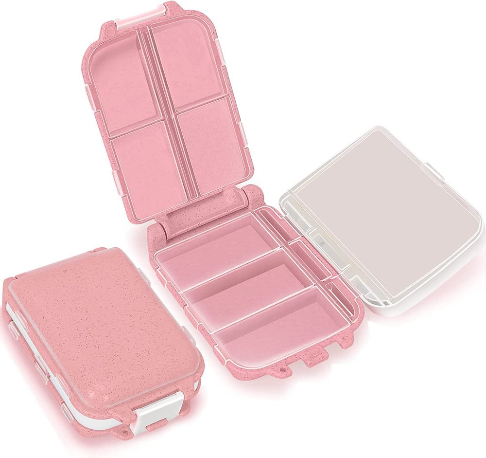 Cazuela Portable Travel Pill Box Case Organizer, Weekly 7 Day Plastic Medicine Vitamin Holder Container 8 Compartment (Multi Color) (2)