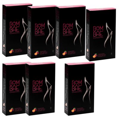 BOMBAE condoms Passion Fruit Extra time with Enhanced dots Pack of 7 condoms for men family pack flavour Combo Pack of 7 (10 pieces per pack) 70 Dotted condoms for men family pack