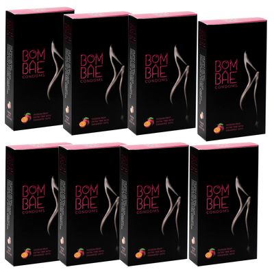 BOMBAE condoms Passion Fruit Extra time with Enhanced dots Pack of 8 condoms for men family pack flavour Combo Pack of 8 (10 pieces per pack) 80 Dotted condoms for men family pack