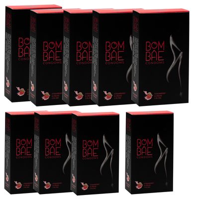 BOMBAE condoms Strawberry & Cream 3 in One extra dotted, Pack of 9 condoms for men family pack flavour Combo Pack of 9 (10 pieces per pack) 90 Dotted condoms for men family pack