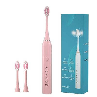 ROCKTECH Adult Ausek Electric Toothbrush For Men & Women-5 Modes, 60-Day Battery Life, Waterproof, Usb Rechargeable, 3 Brush Heads (Pink), 1 count