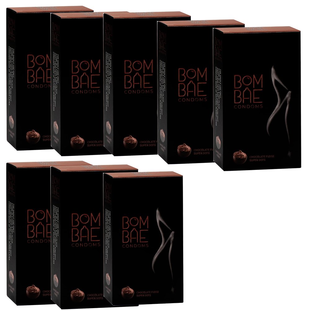 BOMBAE condoms Chocolate fudge super dots, Pack of 8 condoms for men family pack flavour Combo Pack of 8 (10 pieces per pack) 80 Dotted condom combo pack offer men extra dotted