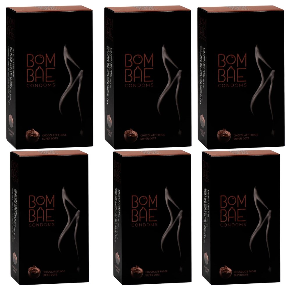 BOMBAE condoms Chocolate fudge super dots, Pack of 6 condoms for men family pack flavour Combo Pack of 6 (10 pieces per pack) 60 Dotted condom combo pack offer men extra dotted