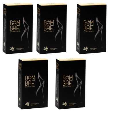 BOMBAE condoms French Vanilla Ultra Thin, Pack of 5 condoms for men family pack flavour Combo Pack of 5 (10 pieces per pack) 50 condom combo pack offer men
