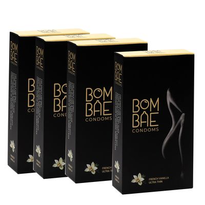 BOMBAE condoms French Vanilla Ultra Thin, Pack of 4 condoms for men family pack flavour Combo Pack of 4 (10 pieces per pack) 40 condom combo pack offer men