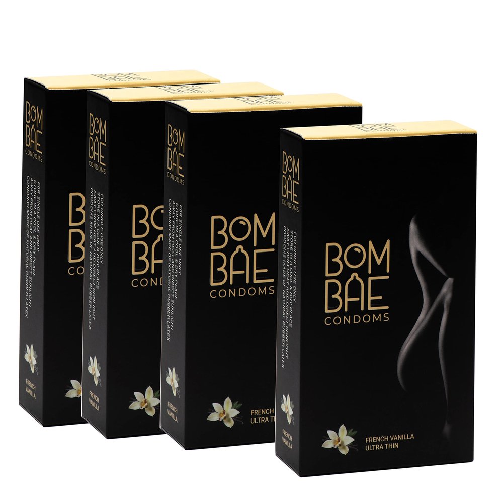 BOMBAE condoms French Vanilla Ultra Thin, Pack of 4 condoms for men family pack flavour Combo Pack of 4 (10 pieces per pack) 40 condom combo pack offer men