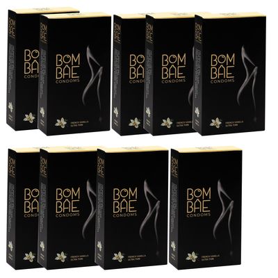 BOMBAE condoms French Vanilla Ultra Thin, Pack of 9 condoms for men family pack flavour Combo Pack of 9 (10 pieces per pack) 90 condom combo pack offer men