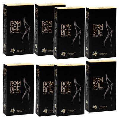 BOMBAE condoms French Vanilla Ultra Thin, Pack of 8 condoms for men family pack flavour Combo Pack of 8 (10 pieces per pack) 80 condom combo pack offer men