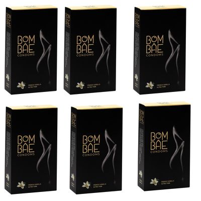 BOMBAE condoms French Vanilla Ultra Thin, Pack of 6 condoms for men family pack flavour Combo Pack of 6 (10 pieces per pack) 60 condom combo pack offer men