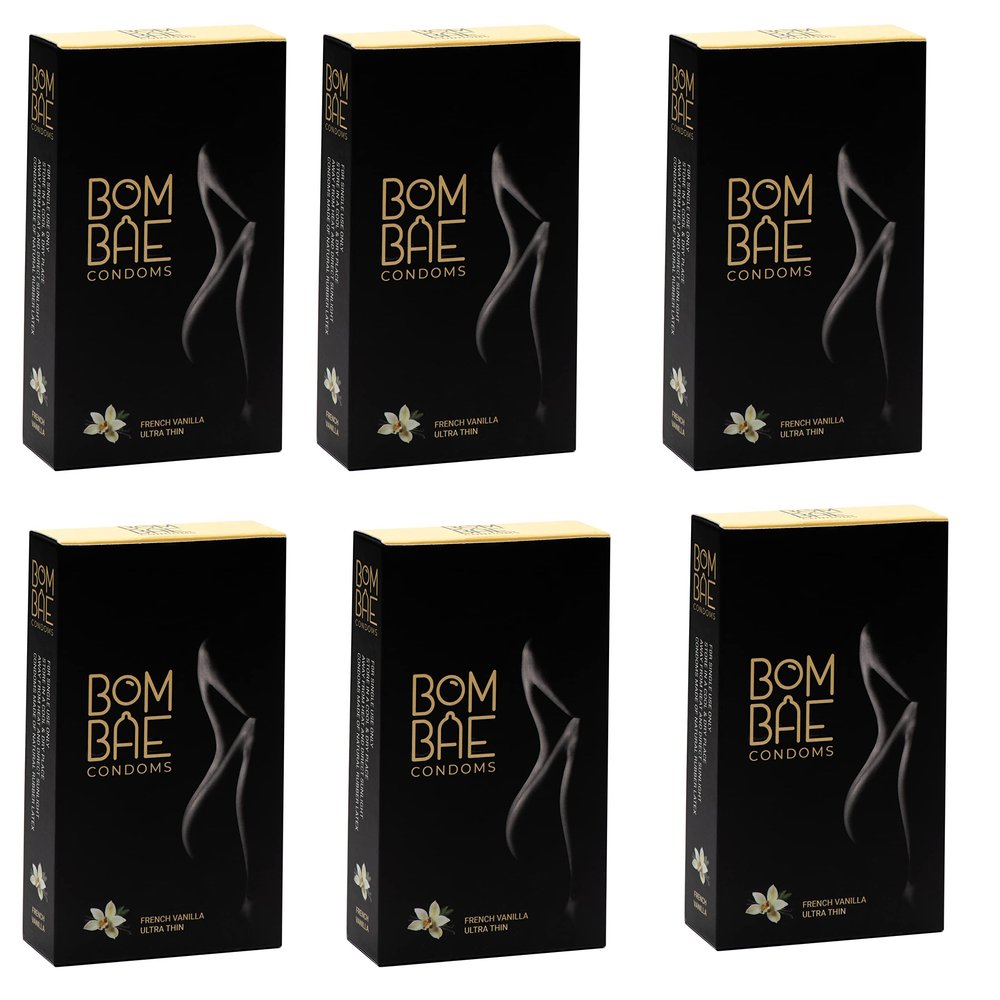 BOMBAE condoms French Vanilla Ultra Thin, Pack of 6 condoms for men family pack flavour Combo Pack of 6 (10 pieces per pack) 60 condom combo pack offer men