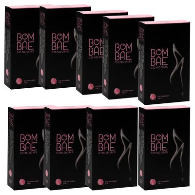 BOMBAE condoms Cotton Candy 3 in 1, Pack of 9 condoms for men family pack flavour Combo Pack of 9 (10 pieces per pack) 90 dotted condom combo pack offer men extra dotted, ribbed