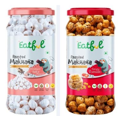 EATFUL Salt and Pepper + Tomato Roasted Flavour Makhana Jar Combo Pack (2 x 80 Gm)
