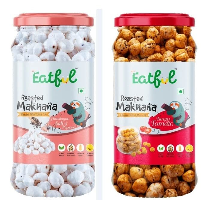EATFUL Salt and Pepper + Tomato Roasted Flavour Makhana Jar Combo Pack (2 x 80 Gm)