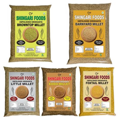 Puraatan Unpolished 5kg Combo(1kg x 5) | Browntop, Kodo, Little, Barnyard and Foxtail | Dr khadar vali 5 Positive Millets