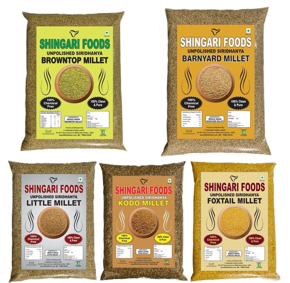 Puraatan Unpolished 5kg Combo(1kg x 5) | Browntop, Kodo, Little, Barnyard and Foxtail | Dr khadar vali 5 Positive Millets