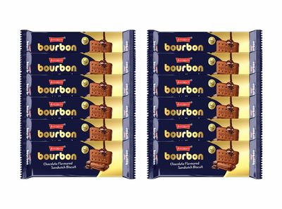 Bakemate Bourbon Cream Biscuit with Chocolate | Bourbon Biscuits Pack | Biscuit Combo Pack of 12 (135g Each) | Chocolate SandWich Cream Biscuits (Packaging Might Vary)