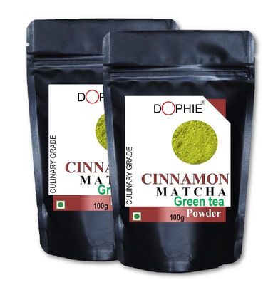 Dophie Matcha Green Tea Powder with Cinnamon 100g [PACK-2] Culinary Grade, Delicate green tea flavour with a hint of Cinnamon, More Antioxidants than regular Green Tea leave