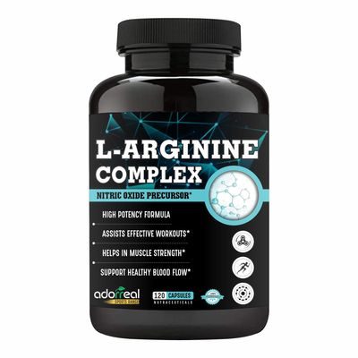 Adorreal Larginine AAKG 120 capsules (Nitric Oxide Booster Supplement - For Energy, Muscle Growth, Heart Health & Strength (Pack of 2)