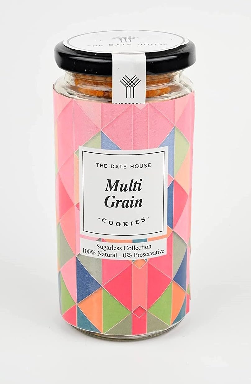The Date House Organic & Natural Multigrain Cookies Jar, the goodness of multi-grains, tasty and healthy snack with No Preservatives, 100% Plastic Free Packaging - 135gm - Pack of 1
