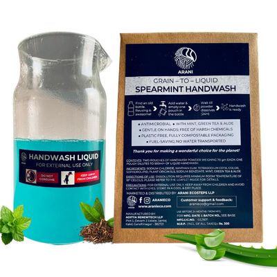 Arani Eco SPEARMINT HANDWASH (GRAIN-TO-LIQUID) Liquid | Anti-Microbial | Gentle On Hands | Safe for Kids| Eco Friendly Ingredients | One pack makes 1.1 litres