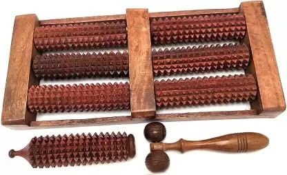 AFIRAA Wooden Foot Massager Double Foot Massager,Face Massager,Hand Roller (Pack of 3) Massager (Brown)