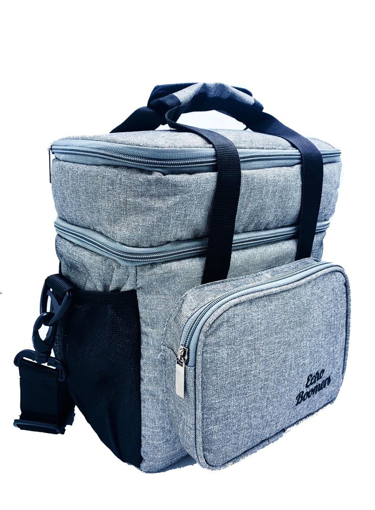 Echo Boomers Grey Colour Solid Textured Large Insulated Tiffin Lunch Double Bag with Multi Zipper Pockets Lunch Double for Men, Women and Teens,Tiffin Bag for Work,Office | Picnic,School