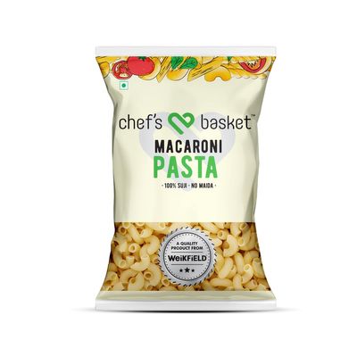 Chef's Basket Macaroni Pasta | Made With 100% Durum Wheat Semolina | 100% Suji | No Maida | Rich in Protein & Fibre | 100% Vegetarian | Non-Sticky Healthy Pasta | 850 gm Pouch